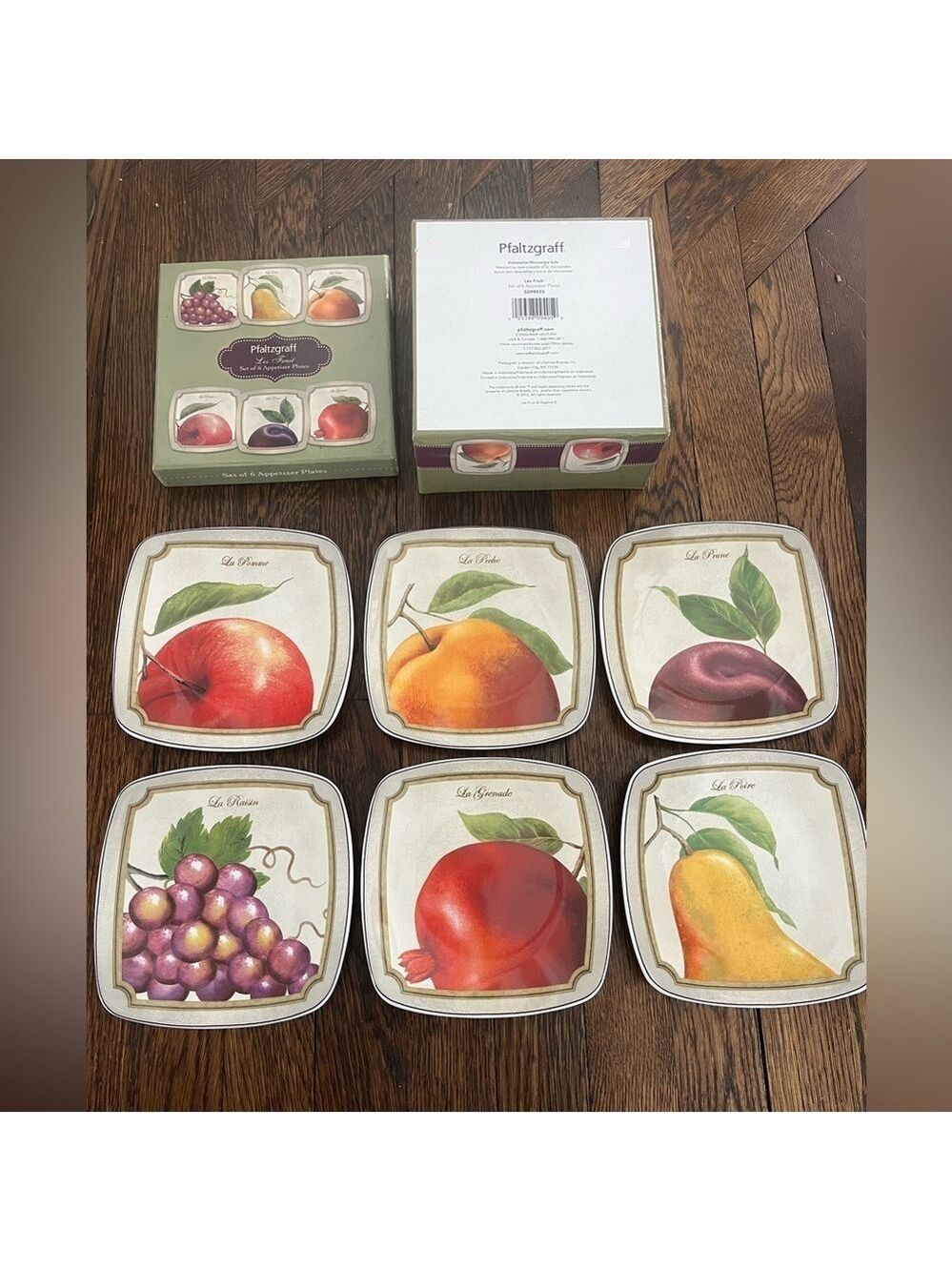 Pfaltzgraff set of 6 appetizer plates - square Fruit Motif